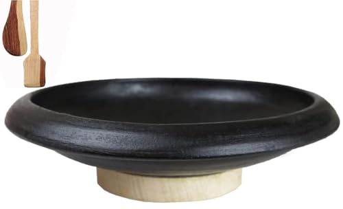 Craftsman India Online Deep Burned Clay Tawa/Pan For Cooking And Serving 10 Inch, Black