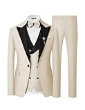 SPTALLFITJSV Formal Suits for Men Wedding Slim Fit 3 Piece Dress Business Elegant Wedding Suit for Groom Groomsmen Tuxedo Black and Cream for Men