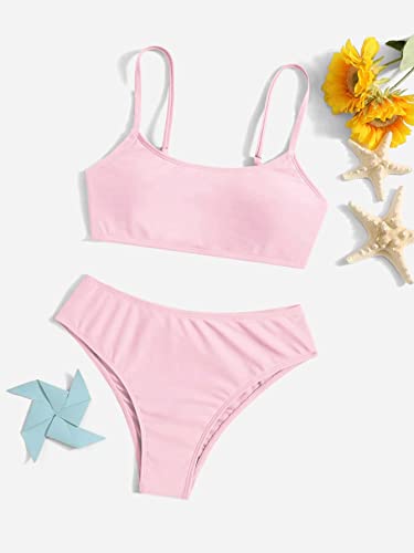 Image of SHENHE Girl's 2 Piece O Ring Bikini High Waisted Spaghetti Strap Cute Swimsuit Bathing Suit