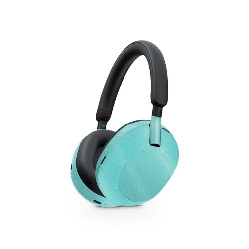 Image of MightySkins Glossy Glitter Skin Compatible with Sony WH-1000XM5 Headphones - Solid Turquoise | Protective, Durable High-Gloss Glitter Finish | Easy to Apply