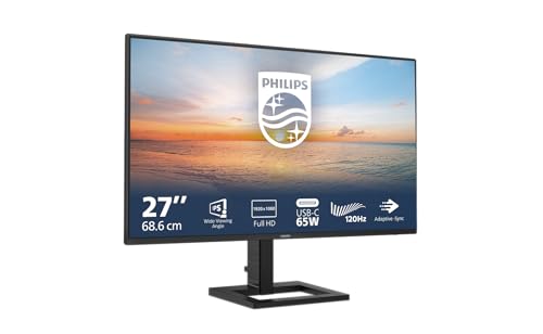 Philips 27E1N1300AE - 27 Zoll Full HD Monitor, Lautsprecher, höhenverstellbar (1920x1080, 100 Hz, HDMI, USB-C (65W PD), USB Hub) schwarz