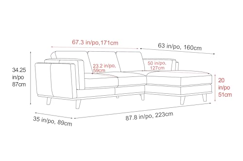 Image of Valencia Artisan Full Leather Sofa - Right Chaise Sectional Couch - Pure Full Italian Nappa Leather Couch, Solid Wood Accent and Ultimate Comfort, Black