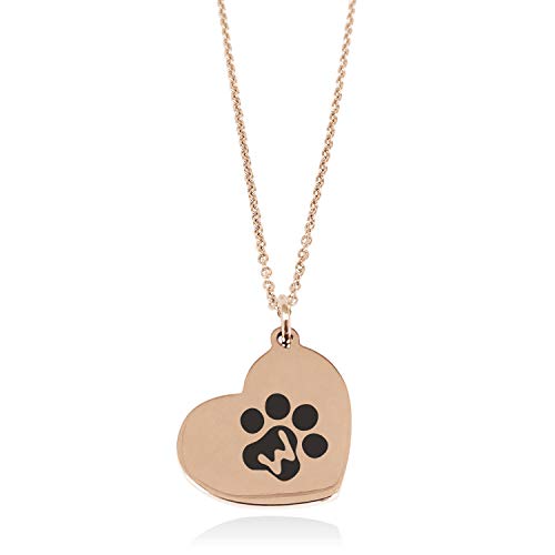 Tioneer Rose Gold Plated Stainless Steel Letter W Initial Cat Dog Paws Monogram Floating Heart Tag Charm Pendant Necklace
