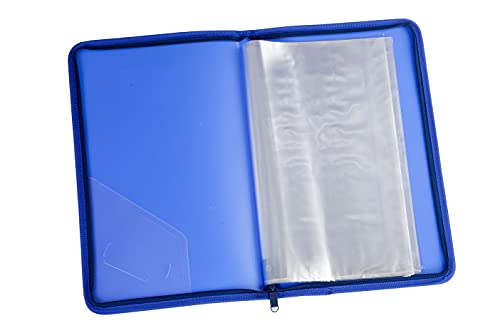Image of Worldone Zipper Display Book Folder for Documents, with Name Card, Made of 0.8mm Virgin PP Material with 20 Bound Plastic Binder Sleeves, Size FC (fullscap), Blue, Set of 1