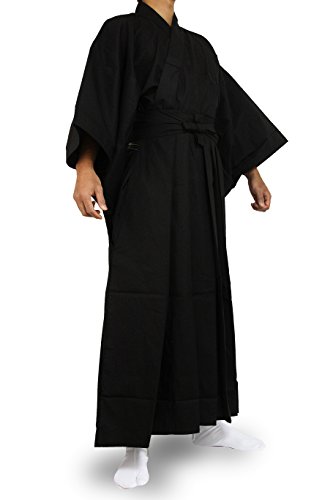 Edoten Japanese Samurai Hakama Uniform Traditional Japanese Clothing Kimono sleeveBK-BK XL