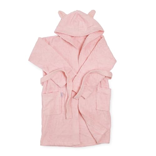 Ti TIN | Albornoz Infantil para Niño o Niña con Capucha y Bolsillos Laterales | Muy Suave y Absorbente | Rizo de Toalla 100% Algodón | Talla 10 años | Diseño Capucha con Orejas | Color Rosa