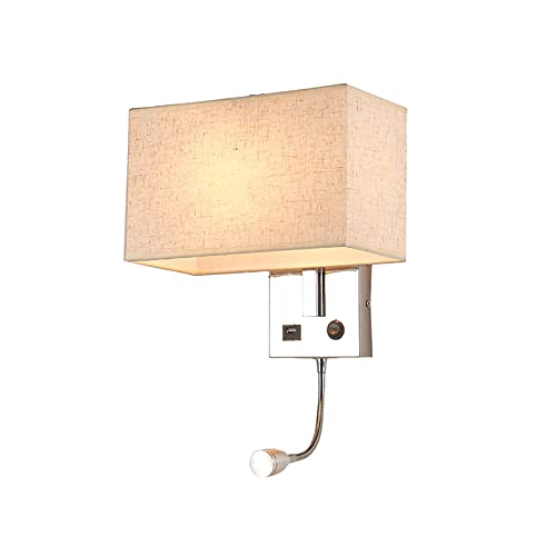 Applique murale de chevet LED avec port USB et interrupteur beige