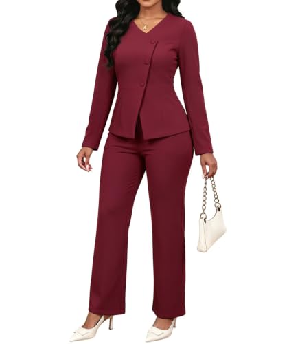 Aro Lora Women's Suits 2 Piece Sets Business Casual Outfits Wine Red