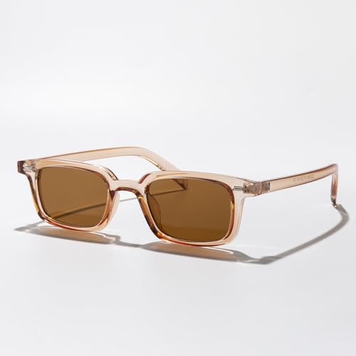 Trendy Rectangle Small Frame Sunglasses Candy Color Shades Stylish Minimalist Eyewear for Women Men Outdoor Streetwear