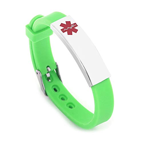 BAIYI Medical Alert ID Bracelets Rubber Wristband Green for Woene and Men