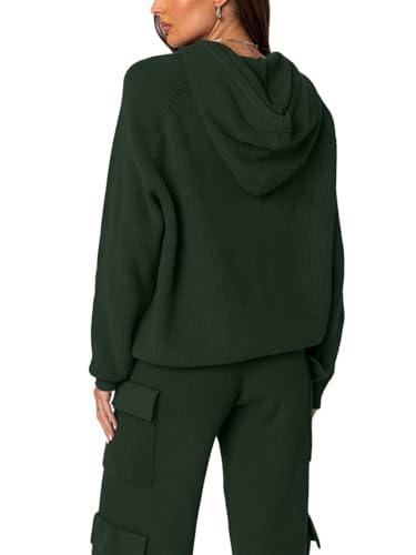 REORIA Women 2 Piece Knit Sweater Set Lounge Hoodie & Cargo Pants Outfit for Fall Winter 2024 Travel Style4