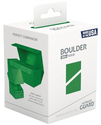 Image of Ultimate Guard Boulder Solid 100+, Deck Case for 100 Double-Sleeved TCG Cards, Green, Secure & Durable Storage for Trading Card Games, No Transparency