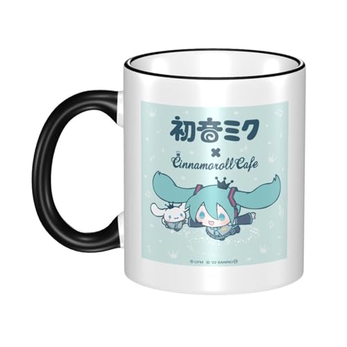初音ミク マグカップ 保温・保冷 電子レンジ対応 コーヒーカップ 陶器 セラミック 耐高温 軽量 個性人気 誕生日プレゼント大容量 Black