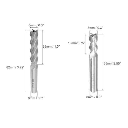 Image of uxcell 8mm x 8mm Straight Shank 4 Flutes HSS End Mill Cutter Milling Tool 3 Pcs