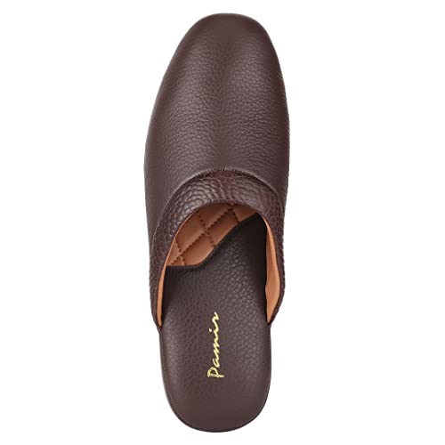 Pamir Mens Premium Leather House Slippers With Memory Foam Brown Size 10 #TOP1