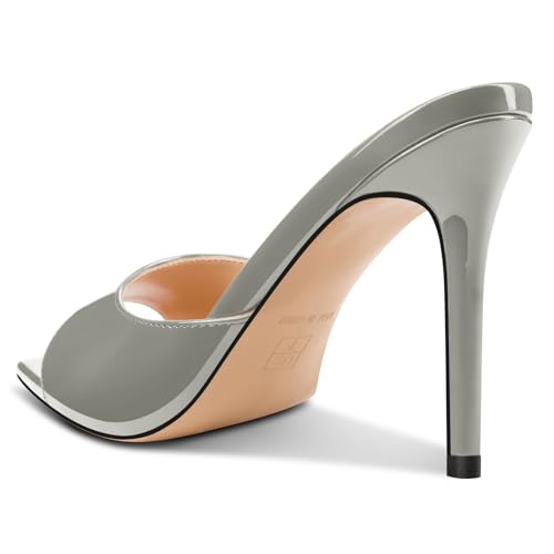 Image of TNYNFBEB Womens Stiletto High Peep Open Pointed Toe Sandals Mules Shoes Slip-on Slingback Office Party Dress Patent Leather Summer 3.9 Inches Heels