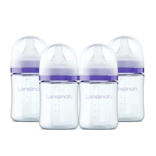 Lansinoh Anti-Colic Glass Baby Bottles, 5 Ounces, 4 Count Bottles for Feeding, Baby Essentials, Includes 4 Slow Flow Nipples, Size S