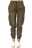 Worldclassca Damen Cargohose Jogginghose Uni Windbreaker GLÄNZEND Hose EINFARBIG Fitnesshose Sweatpants Freizeithose Fitness Blogger XS-XL 34-42 NEU (XS, Khaki)