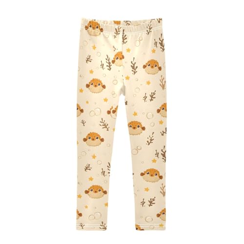 Cartoon Pufferfish Starfish Girls Leggings Ultra Soft Compression Yoga Gym Pants for Kids 4-10T