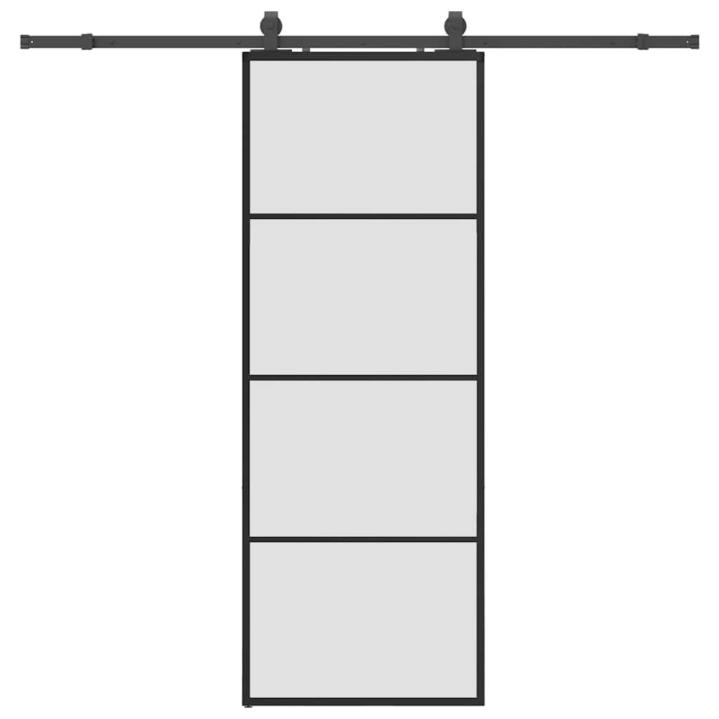 ESG Glass Sliding Door with Hardware Set, Black 76x205 cm, Sturdy Sliding Barn Door Hardware Set for Smooth and Quiet Operation