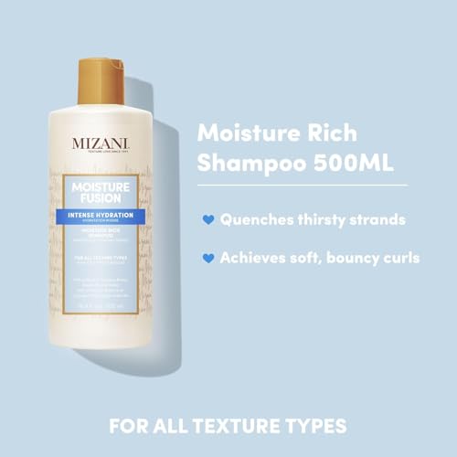 Mizani Moisture Rich Shampoo, For Curly and Coily Hair, Intense Long-Lasting Hydration, Formula Infused With Honey and Argan Oil, Moisture Fusion Rich Shampoo, 500ml
