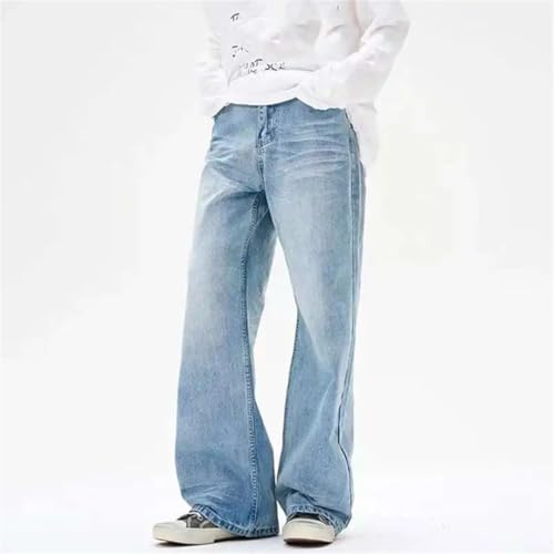 Men Solid Color Denim Pants Simple Wide Leg Loose Straight Jeans Trousers3