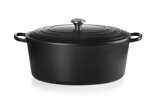 Image of LE CREUSET Signature Enamelled Cast Iron Oval Casserole Dish with Lid, 40 cm, 14.8 Litre, Matte Black, 21178400000430