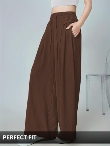 Image of GRECIILOOKS High Waist Polycotton Trousers for Women - Flared Parachute Pants with Side Pockets | Casual Travel Cargo Pants (Available in Plus Size and Value Pack)