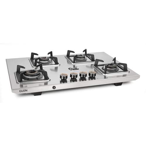 Image of Glen Ultra Tuff LPG Gas Stove 4 Burner Stainless Steel | 10 Year warranty on Burners and Gas Valve | 1 Jumbo Forged Brass Burner | Auto Ignition | 360 Revolving Brass Nozzle | 1054UTTNDTSSAI