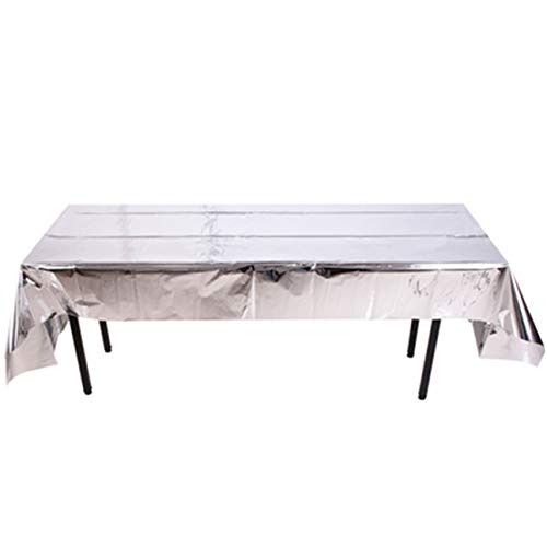 Hippity Hop Metallic Foil Disposable Table Cover Size 54 X 72 Pack of 1 (Silver Table Cover) for Party Table Decoration, Birthday, Anniversary, Bridal Shower,Bachelor Decoration