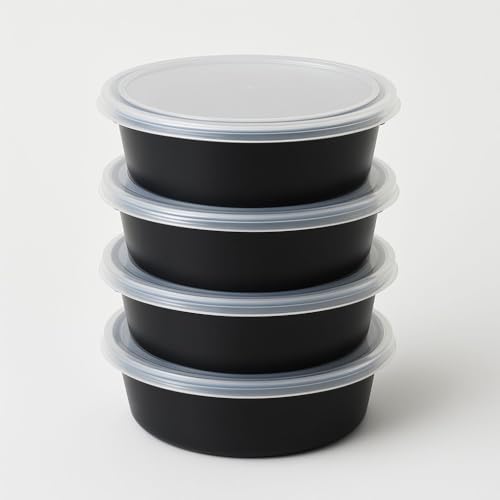 Image of Reusable Food Container with Lid 250ml - Pack of 25 Disposable Packing Box for Food | Round Plastic Parcel Box Fridge, Microwave Safe - Ideal for Food Delivery, Kitchen and Storage(250 ml)