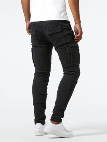 Men's Denim Jeans Mid Waist Stretch Jeans Skinny Distressed Pants Slim Fit Straight Leg Athletic Pants with Pockets4