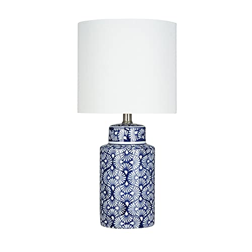 Flash Deals - 80% OFF Amazon Brand – Ravenna Home Global Ceramic Table Lamp, Bulb Included, 20"H, Blue and White Stylized Fan Design