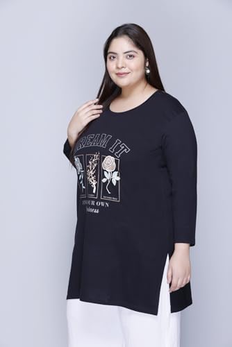 Image of In Love Women's Cotton Chest Printed Full Sleeve Plus Size Long T-Shirt