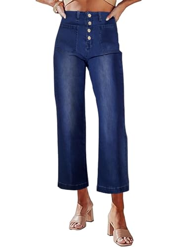 Necooer Womens Boyfriend Jeans Cropped Loose Wide Leg Baggy Jeans Casual Stretchy Denim Pants