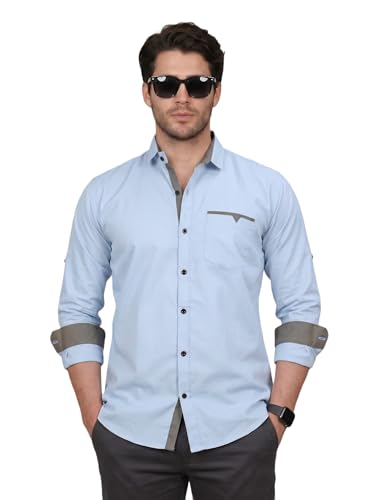 Image of Diverse Men's Cotton Blend Shirt with Pocket Design Spread Collar Full Sleeves Regular Fit and Standard Length | Comfortable Cotton Casual Shirt for Man