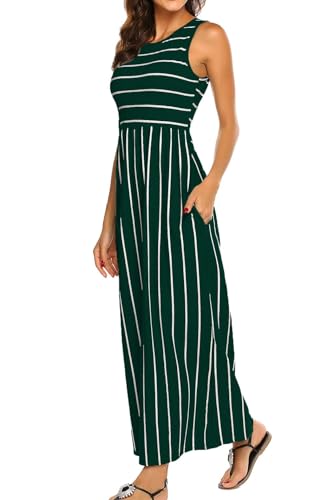 BDTECAOR Sommerkleider Damen Leicht und Luftig Lang Ärmelloses Kleid Grün L