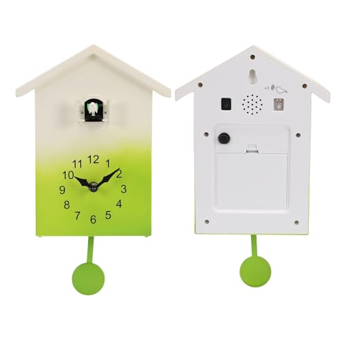Horloge murale avec voix d'oiseaux coucou et grand balancier vert