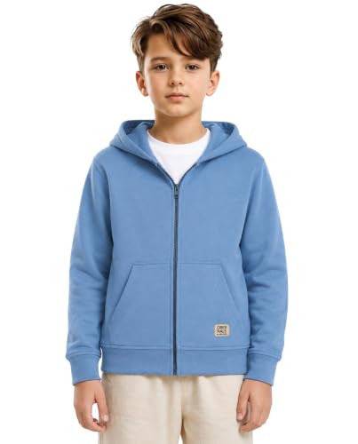 Image of Alan Jones Clothing Boys Hooded Sweatshirt | Full Zip Closure | Full Sleeves | Kangaroo Pocket | Regular Fit | Winter Jacket for Boys | Age 5-16 Years