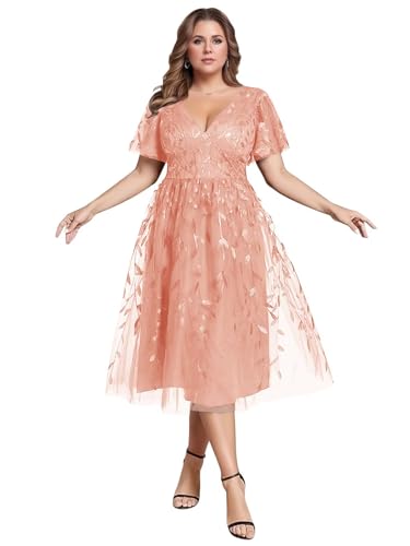 Sparkly Sequin Mother of The Bride Dresses Tea-Length Flutter Sleeves Lace Tulle Formal Dress for Women