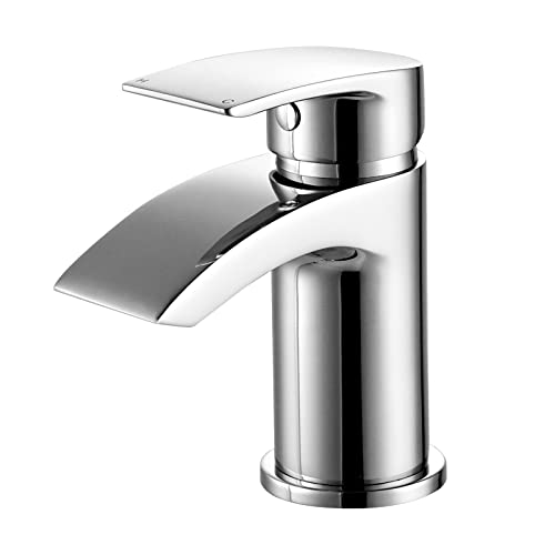 Waschtischarmatur Einhebelmischer Wasserhahn mit Wasserfallauslauf, Bad Armatur Mischbatterie für Waschtisch Waschbecken, Chrom Cover