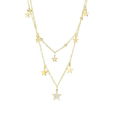 Womens Stainless Steel Double Layer Tiny Star Necklace Dainty for Women