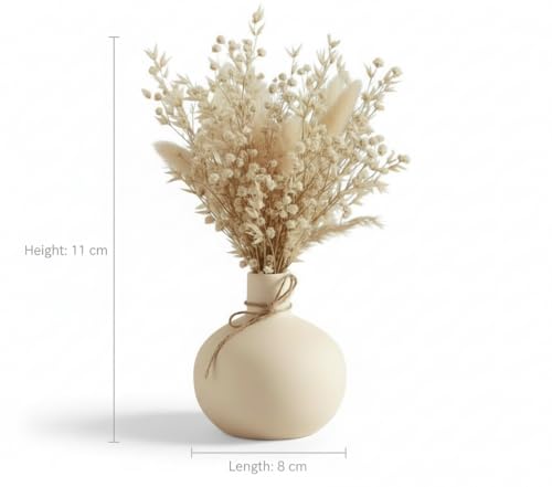 Image of PUREZENTO White 'OVA Bud' Ceramic Vase 4.3 Inches - Pack of 1 | Decorative Vase for Dried Flowers & Pampas Grass | Vases for Modern Home Decor, Living Room, Office Decor Ideas