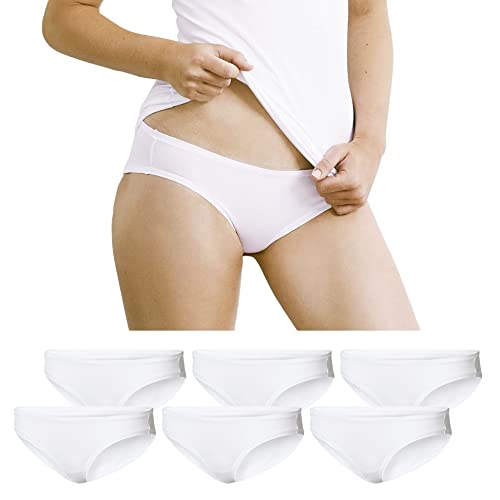 Romberg Tanga de mujer hipster, minislip, pack de 6 unidades, de algodón orgánico sostenible (certificado GOTS), Minislip blanco, L Cover