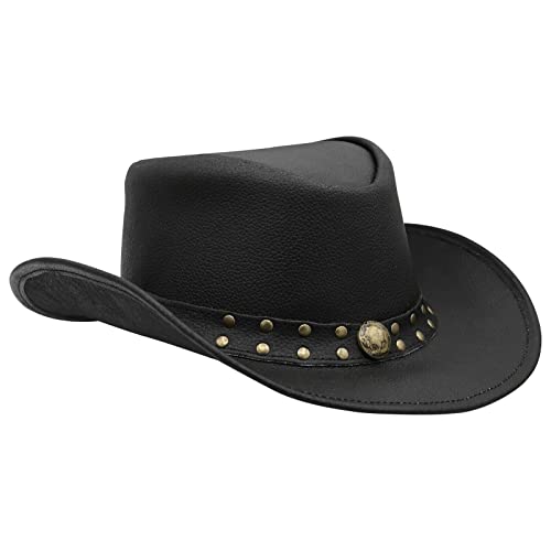 Image of Sidewinder Australian Cowboy Leather hat Steampunk Unisex Adult for Men and Women Shapeable Outback Western Style Wide Brim