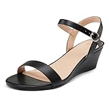 mysoft Women's Wedge Sandals 2 Inch Low Heel Open Toe Ankle Strap Summer Wedding Party Dress Shoes Black