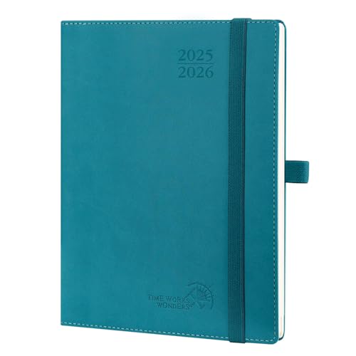 POPRUN 2025-2026 Academic Diary A5 Week to View (22x16.5 cm) Soft Cover 17 Months (Aug'25 - Dec'26) Vertical Weekly Planner 25/26 Mid Year Diary,PU Leather (Pacific Green)
