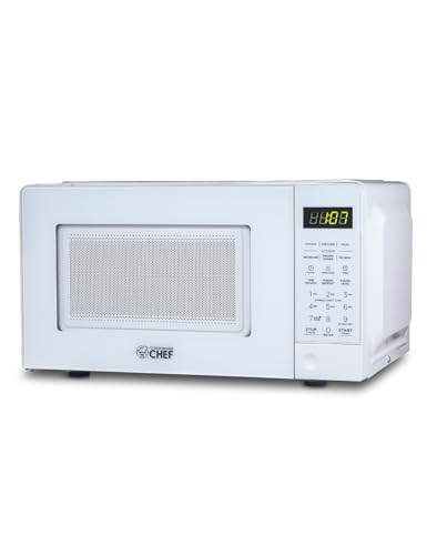 COMMERCIAL CHEF 0.7 Cubic Foot Microwave with 10 Power Levels, Small Microwave with Pull Handle, 700W Countertop up to 99 Minute Timer and Digital Display, White