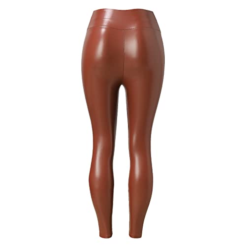 ORT Calça legging feminina de couro sintético com stretch de couro sintético, calça feminina, casual