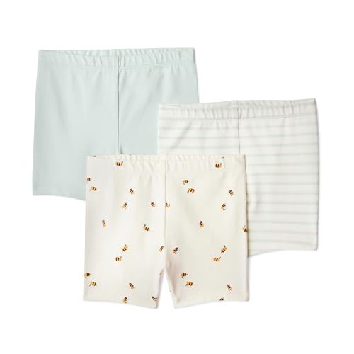 Amazon Essentials Baby Girls Cotton Stretch Jersey Bike Shorts Pack of 3 Pale Mint Green/Bees/French Stripe 2T